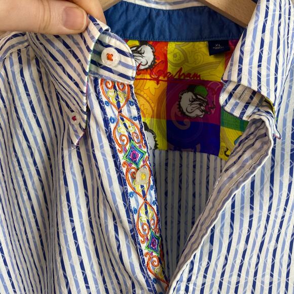 Robert Graham Mens Smoking Bulldog Button Up Shirt Size XL Flip Cuff Artsy Punk - Picture 5 of 15